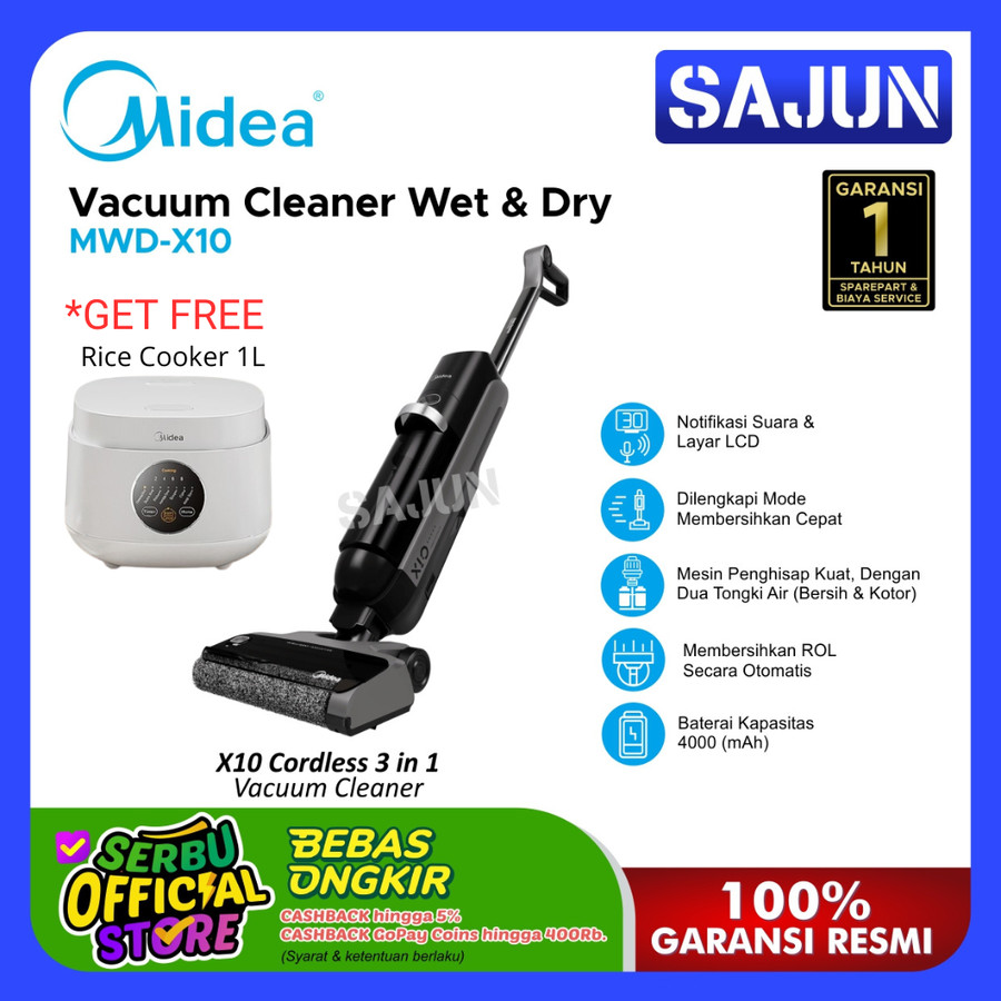 Midea Wet Dry Cordless Stick Vacuum Cleaner and Floor Washer - Penyedot Debu MWD-X10