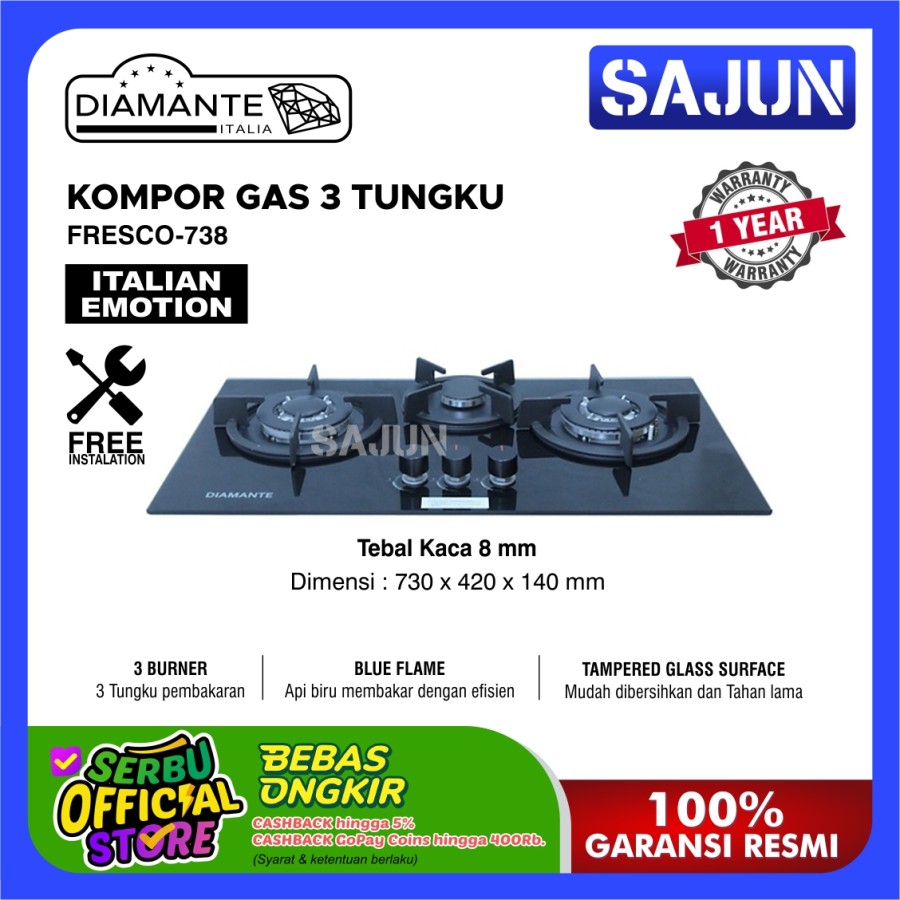 DIAMANTE Kompor Gas 2 Tungku Tanam - Built In Hob Fresco-738