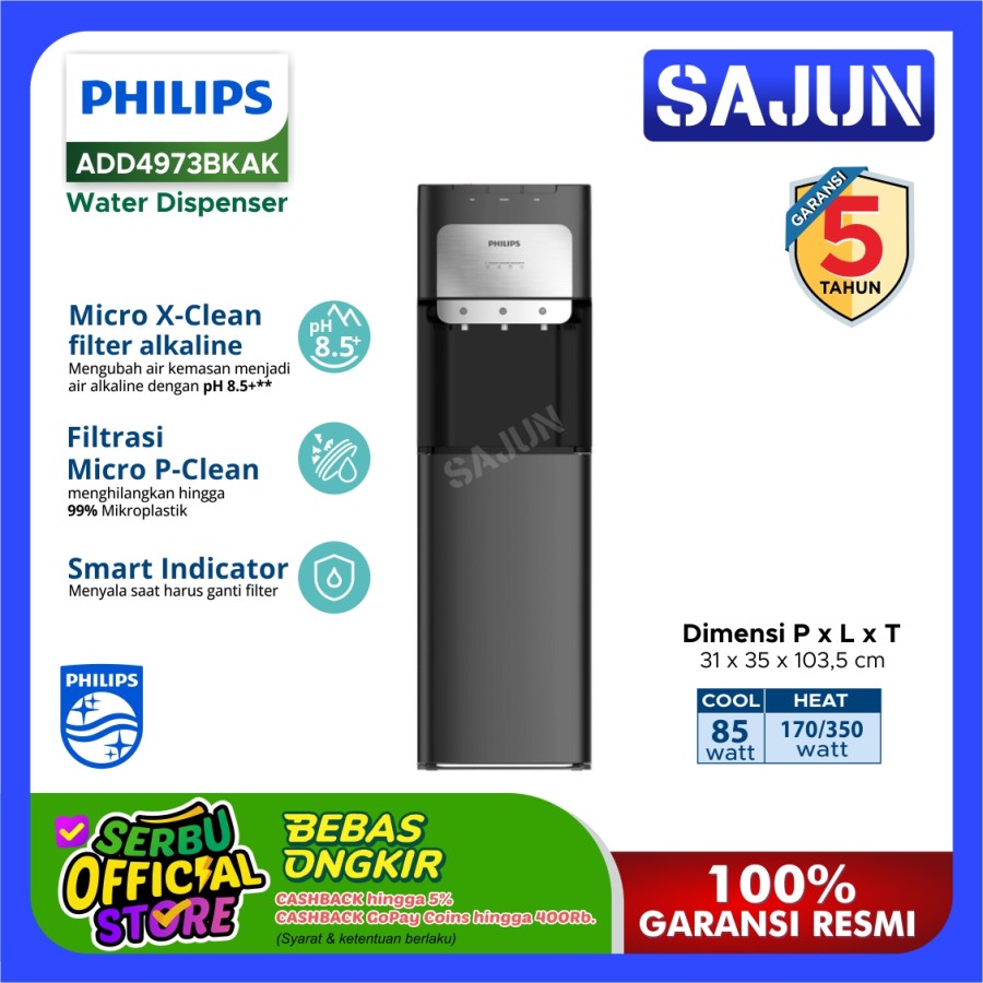 Philips Water Dispenser Galon Bawah Micro P Clean & Alkaline ADD4973BKAK