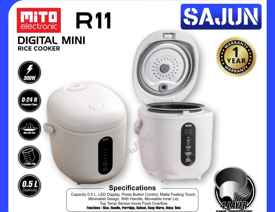 Rice Cooker Mini Digital Mito R11 Kapasitas 0,5 Liter 300 Watt