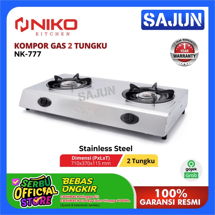 Niko Kompor Gas 2 Tungku NK777 / NK-777 Stainless Steel
