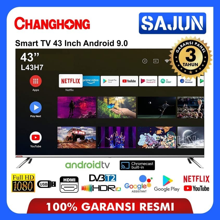 Changhong Framless L43H7 LED TV Android TV 43 Inch - FHD TV