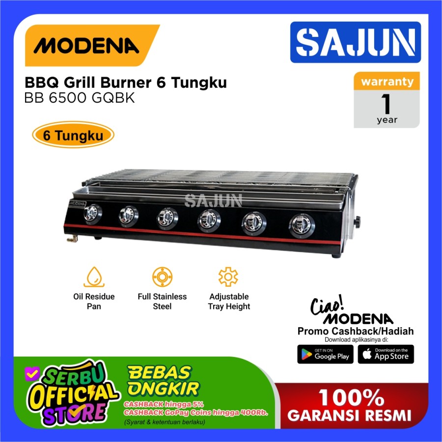 Modena BBQ Grill Burner BB 6500 gqbk 6 Pembakar Gas