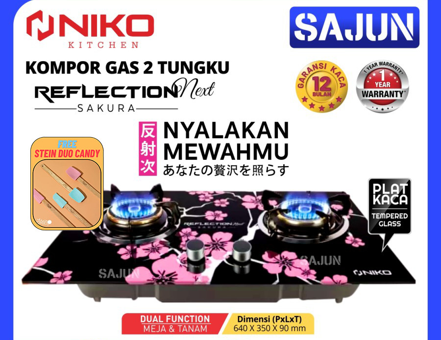 Niko Reflection Next SAKURA Kompor Gas 2 Tungku 2 in 1