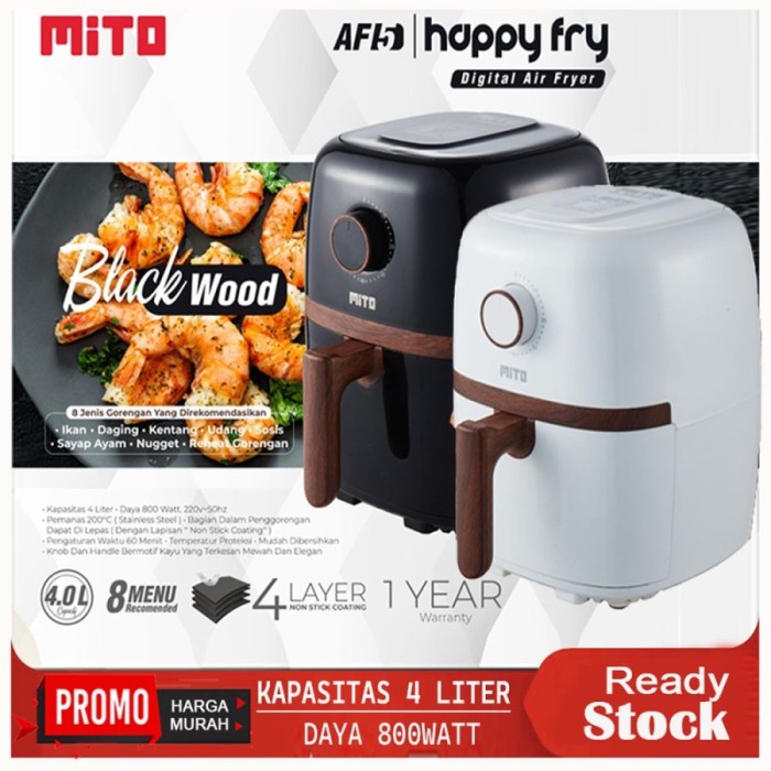 Mito Digital Air Fryer Wood Series AF5 Happy Fry 4L 800 watt - WHITE-WOOD