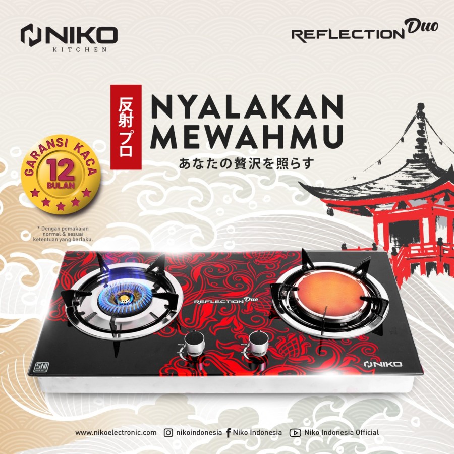 Niko Kompor Gas 2 Tungku REFLECTION DUO Api Lilin dan Api Bara RD20
