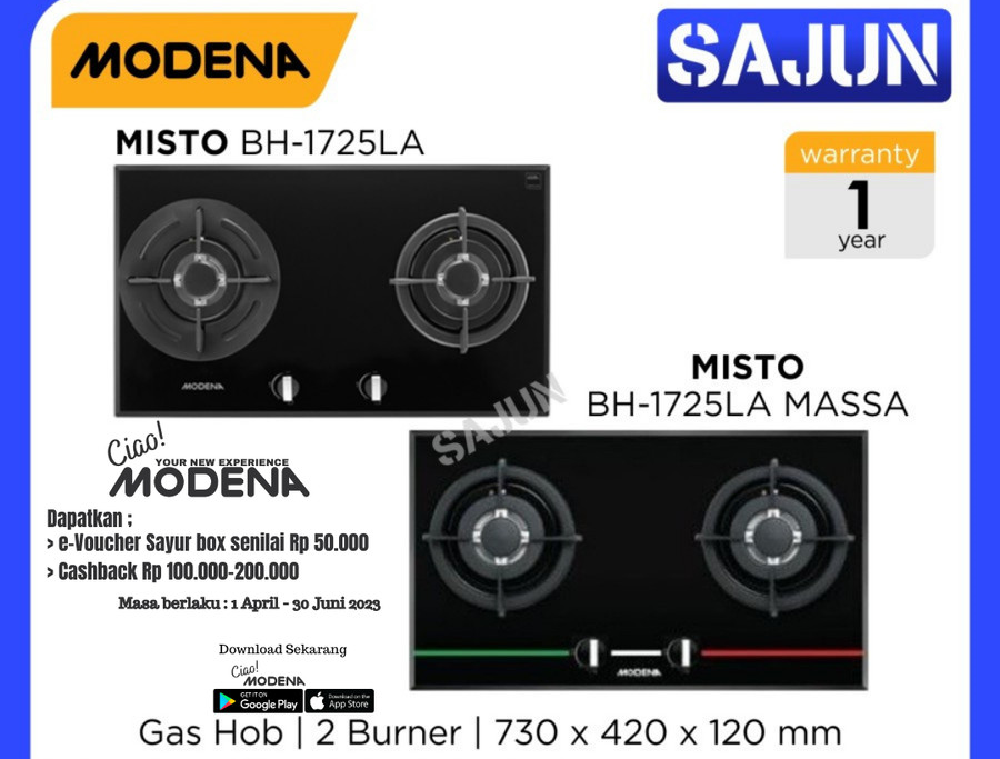 Modena Built in Gas Hob BH 1725 LA Kompor Tanam 2Tungku MISTO BH1725LA - POLOS
