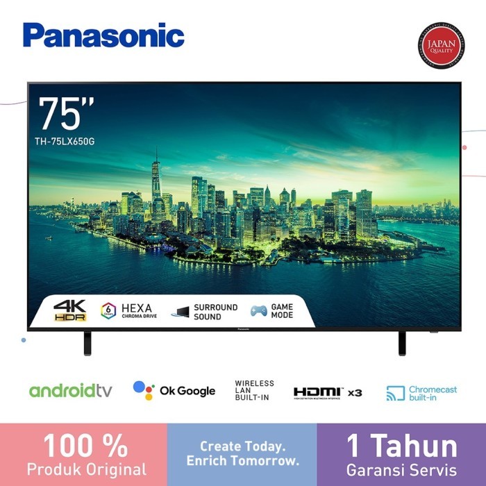 Panasonic TV Android 75 Inch TH-75LX650G Smart TV LED 4K HDR Digital