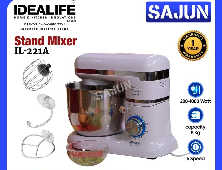 IDEALIFE Professional Stand Mixer IL-221A Mixer Berdiri Multi Speed