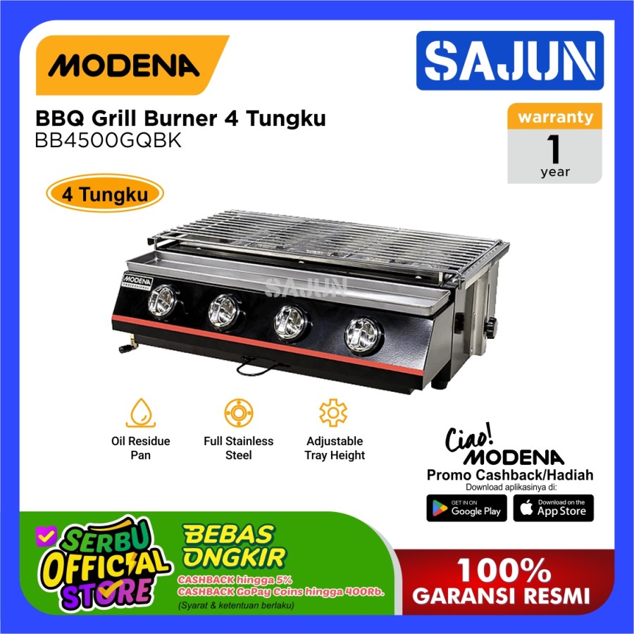 Modena BBQ Grill Burner BB 4500 gqbk 4 Pembakar Gas