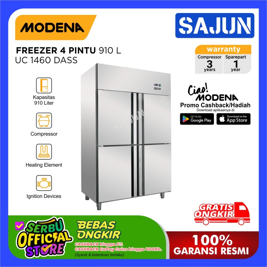 Modena Upright Chiller 4 Door 910L UC 1460 DASS Kulkas Dapur Stainless