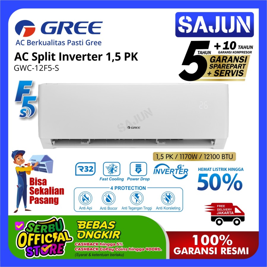 GREE AC Split Inverter R32 1.5 PK GWC-12F5-S Smart Clean GWC-12F5S