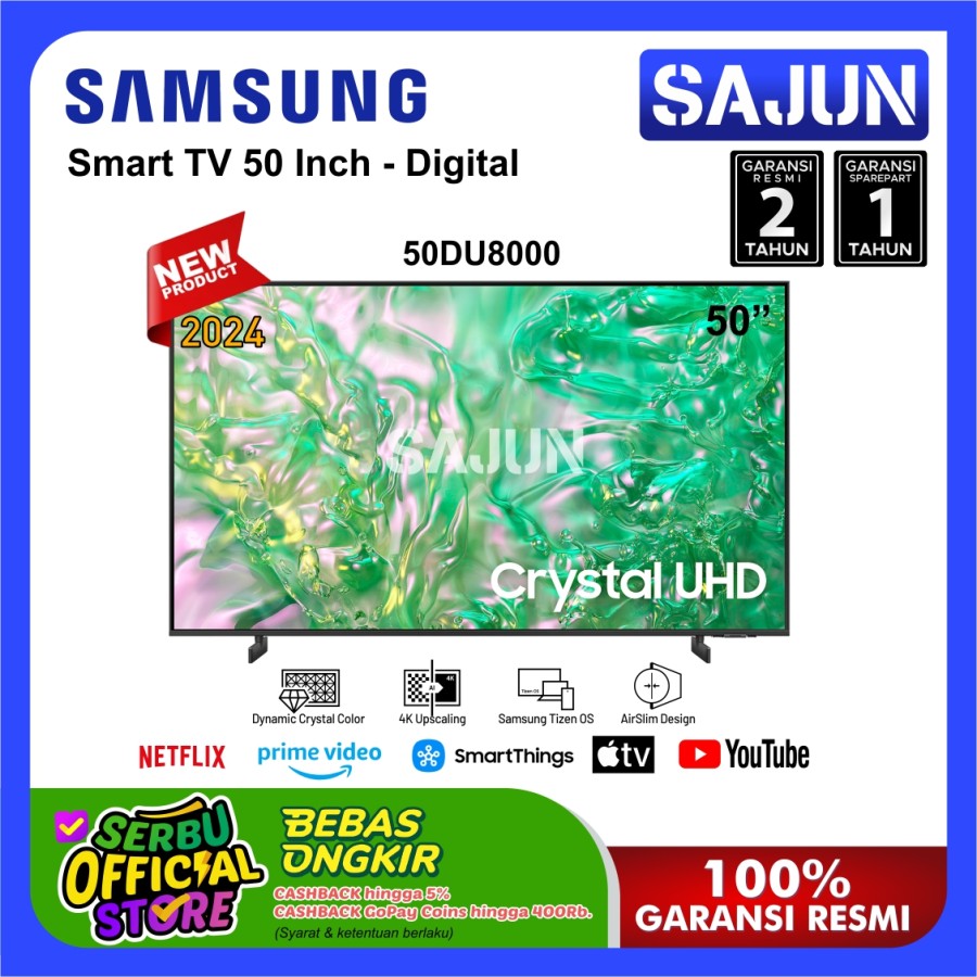Samsung 50DU8000 Crystal 4K UHD Smart TV 50 Inch UA50DU8000KXXD