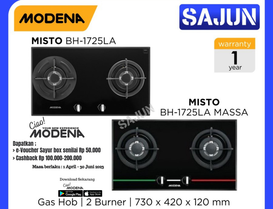 Modena Built in Gas Hob BH 1725 LA MASSA 2Tungku MISTO BH1725LA