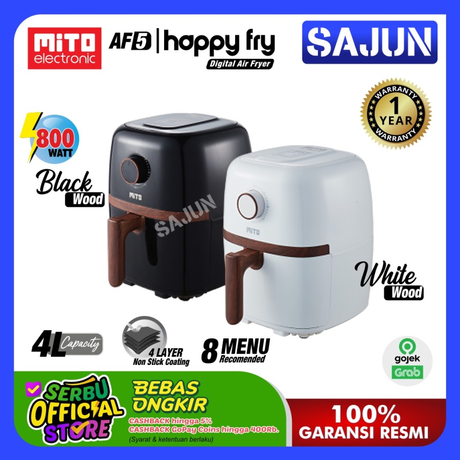 Mito Digital Air Fryer Wood Series AF5 Happy Fry 4L 800 watt - WHITE-WOOD