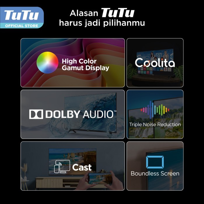 TUTU Smart TV 43 inch - Smart Coolita OS - Full HD - Dolby Audio - WiFi - HDMI Youtube/ Prime Video Model IDTT43C01