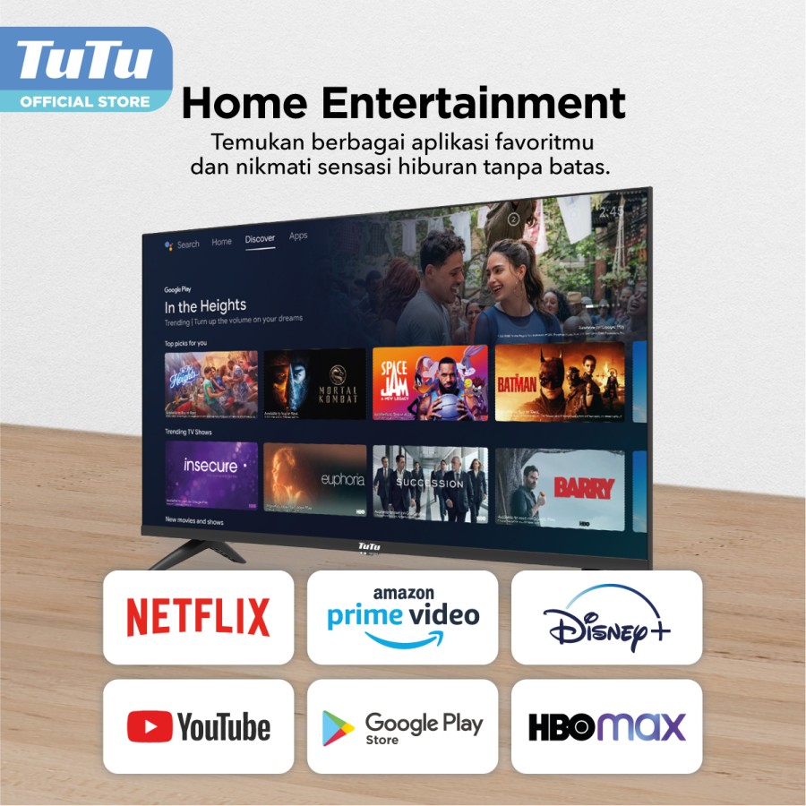 TUTU Google TV 32inch Smart Digital TV HD Google Assistant Youtube