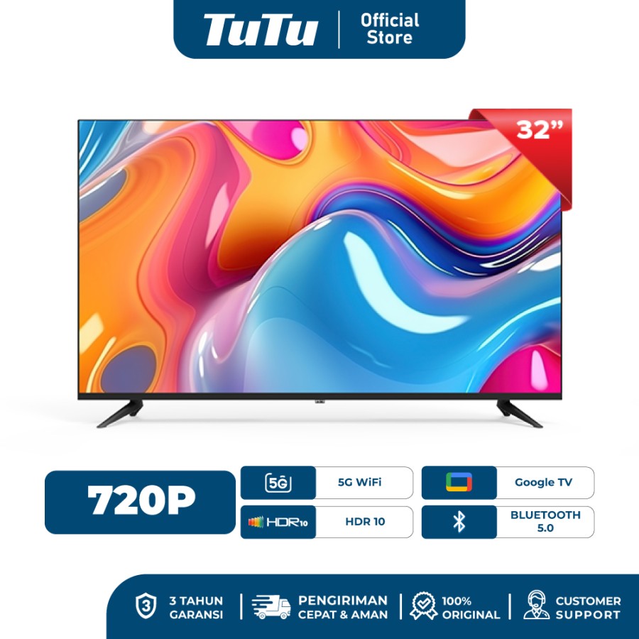 TUTU Google TV 32inch Smart Digital TV HD Google Assistant Youtube