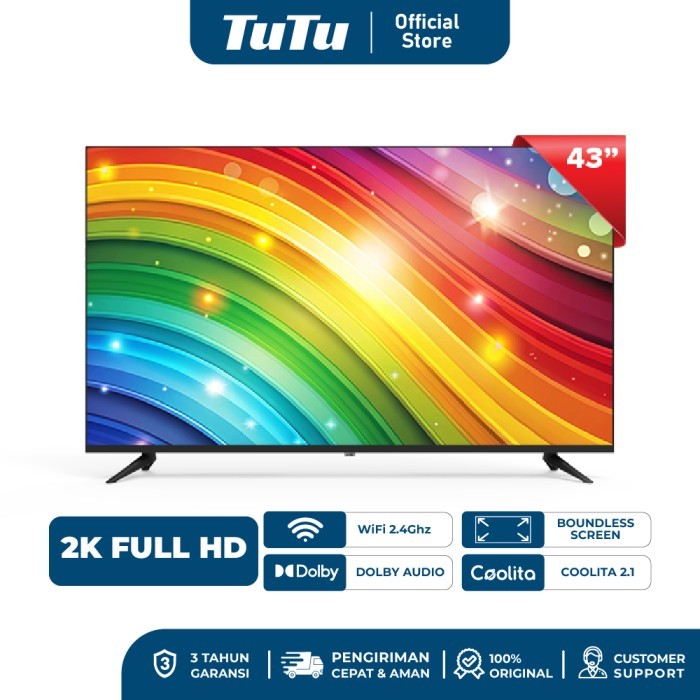 TUTU Smart TV 43 inch - Smart Coolita OS - Full HD - Dolby Audio - WiFi - HDMI Youtube/ Prime Video Model IDTT43C01