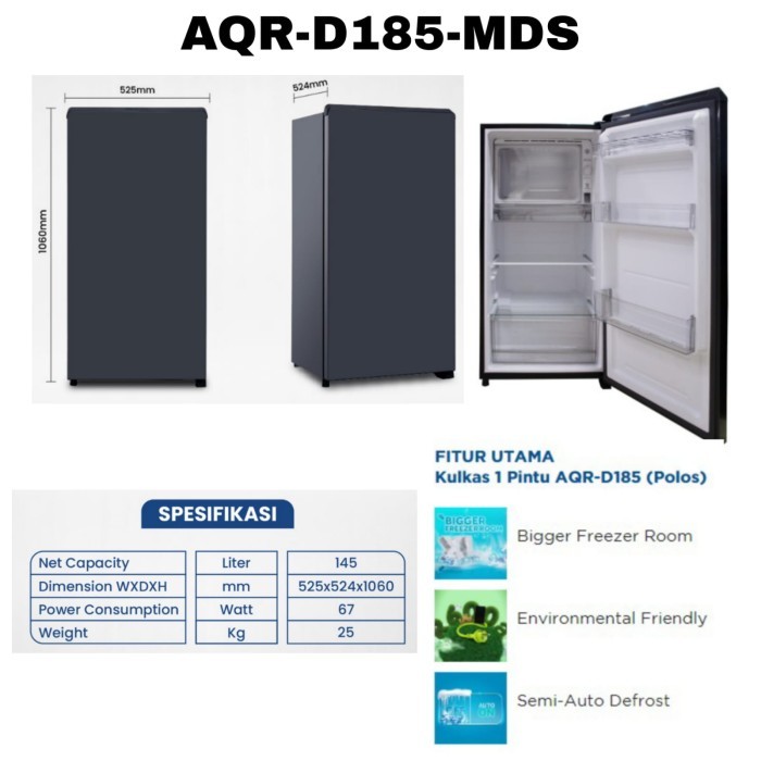REF 1 DOOR AQUA AQR-D185(MDS) (UNIT EXDISPLAY)