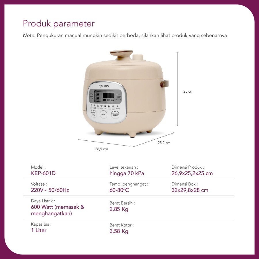 KIRIN Rice Cooker Digital 8in1 KEP-601D