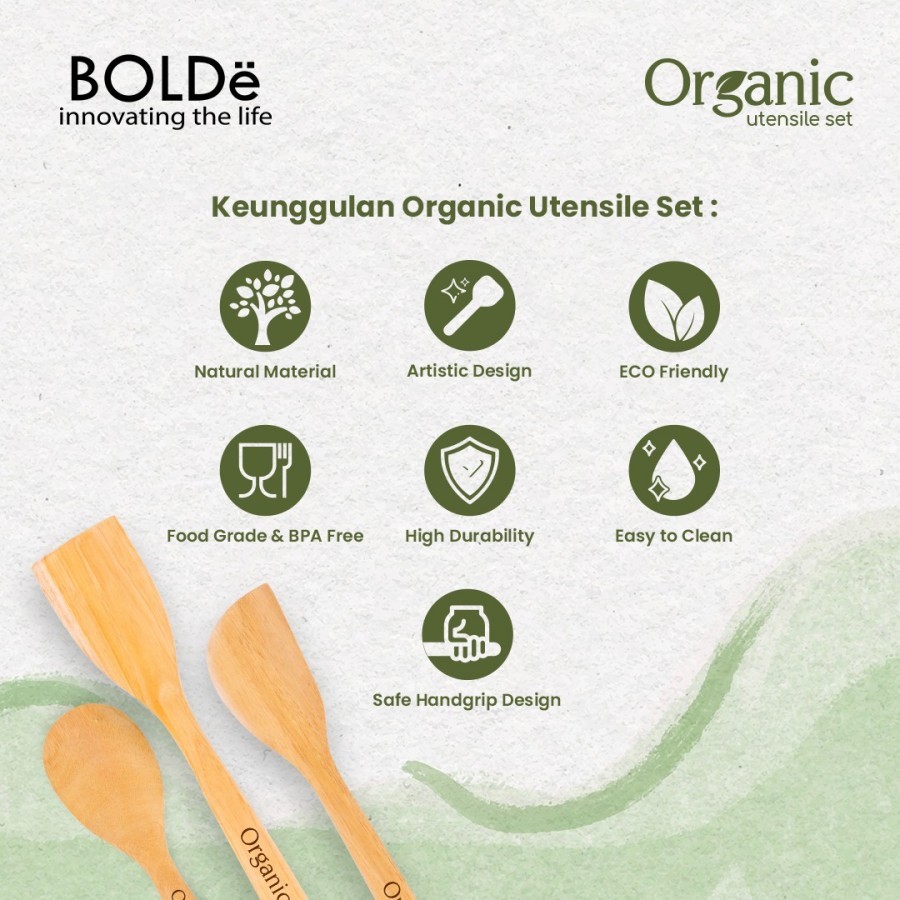 Bolde Organic Utensil Set 3 Pcs Wood Series utensil spatula bahan kayu