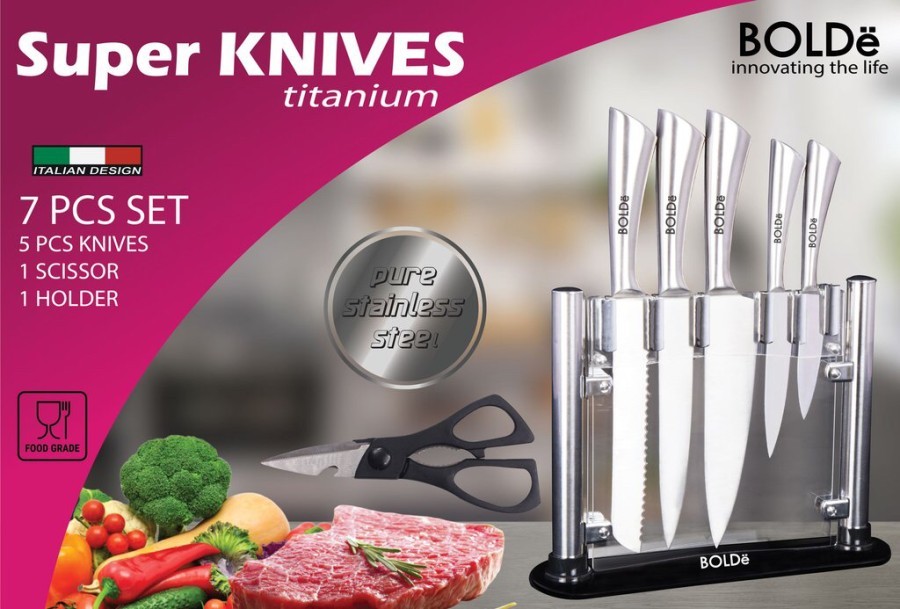 Bolde Super Knives Titanium Set 7 pcs - Set Pisau Dapur Full Stainless