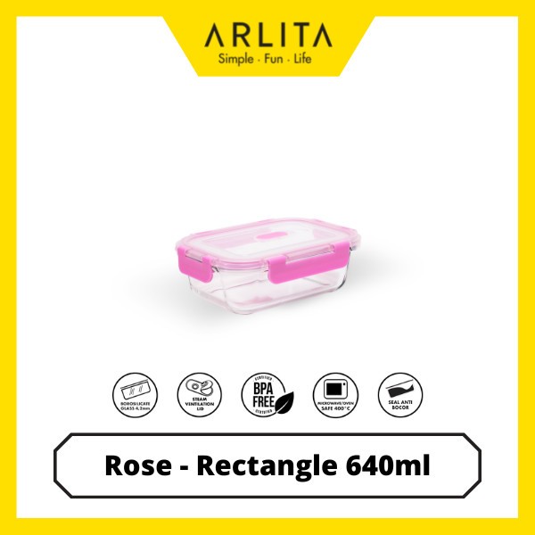 ARLITA ROSE SET - RECTANGLE - GLASS CONTAINER SET ISI 3 Kotak Makanan