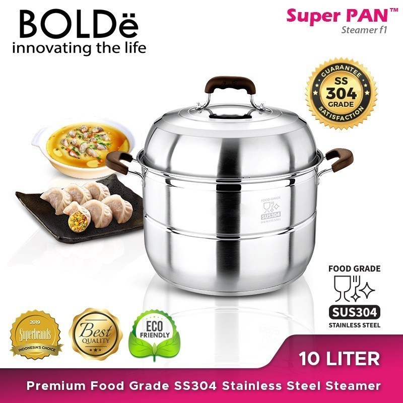 Bolde SUPER PAN SS 304 Stainless Steel Steamer - Panci Kukus 2 Susun 10 L