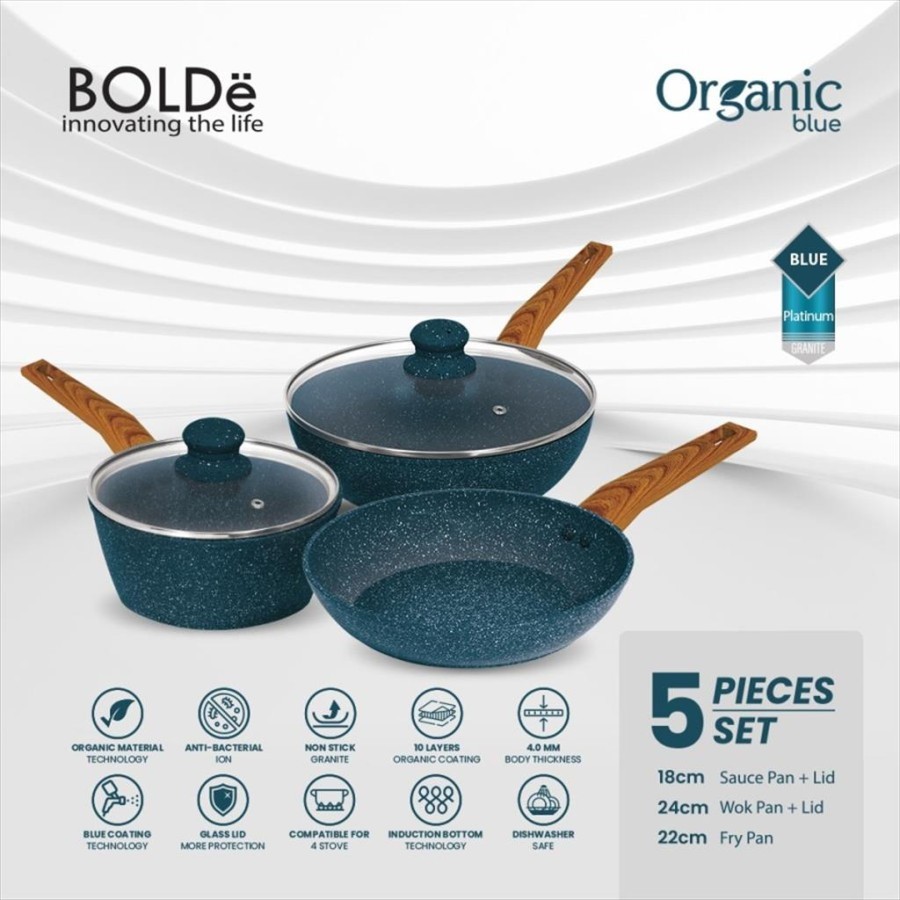 Bolde Organic Blue Cookware Set 5 Pcs Panci Wajan