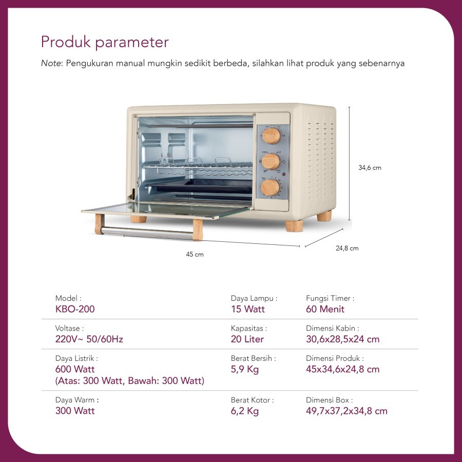 Kirin Omni Oven Listrik 20 Liter KBO-200 Low Watt KBO200 KBO 200 