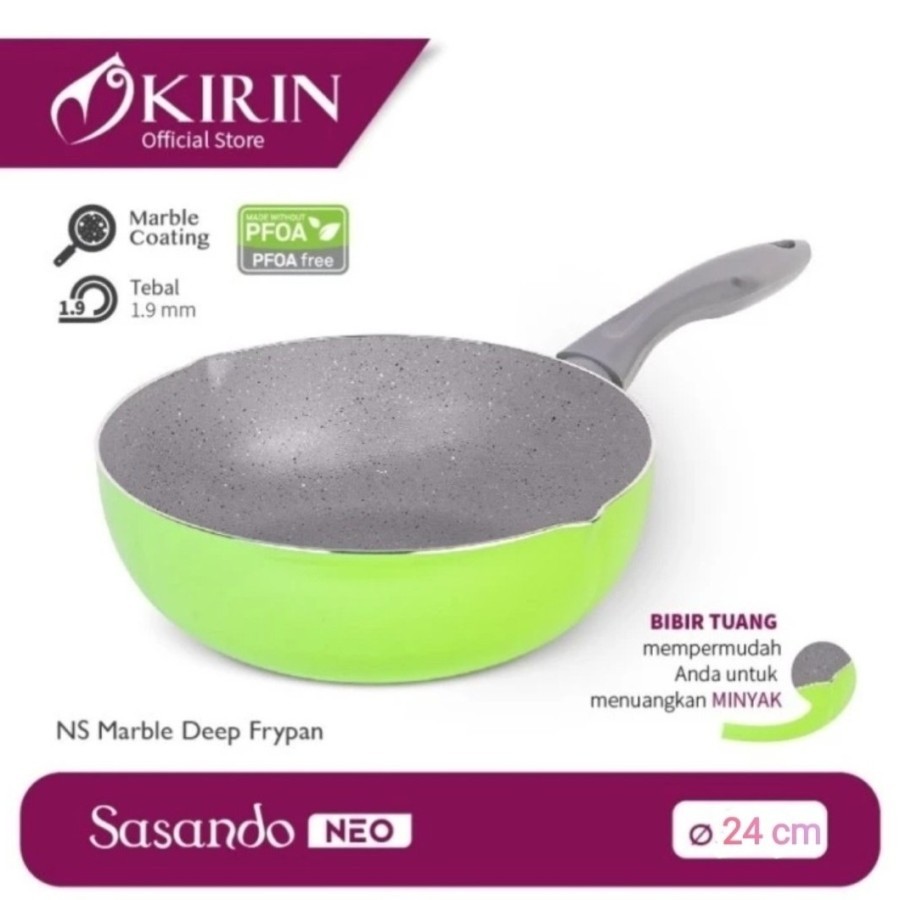 Kirin Frypan Deep Sasando 24 cm / Wajan Anti Lengket / Teflon