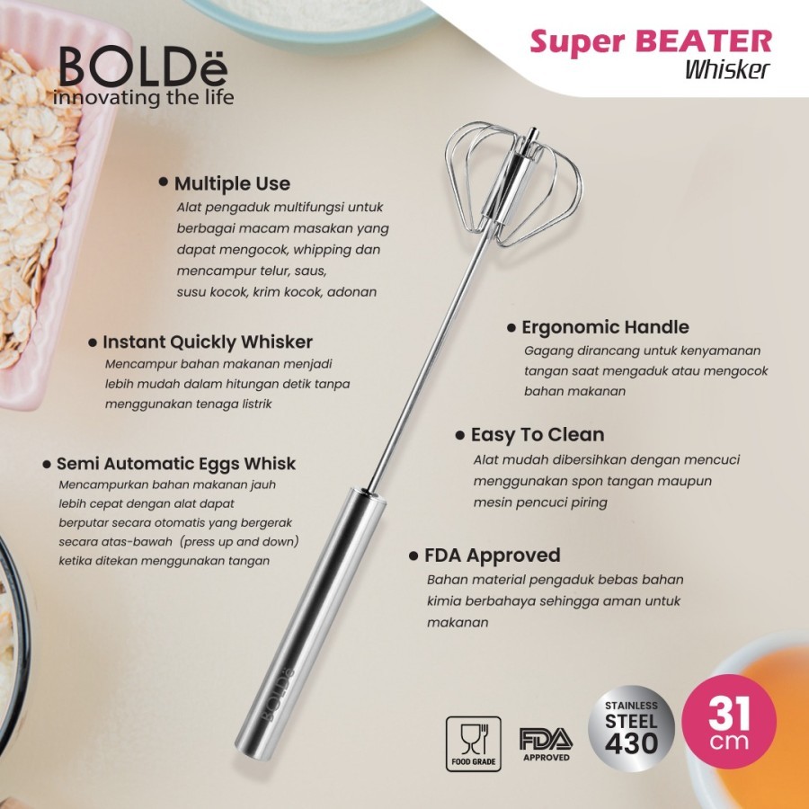 Bolde Super Beater Whisker - Hand mixer manual otomatis stainless