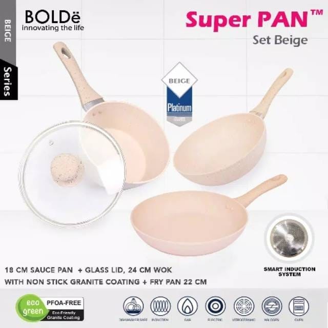 BOLDe Super Pan Set Beige Granite Ceramic Cookware Set