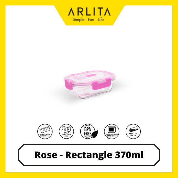 ARLITA ROSE SET - RECTANGLE - GLASS CONTAINER SET ISI 3 Kotak Makanan