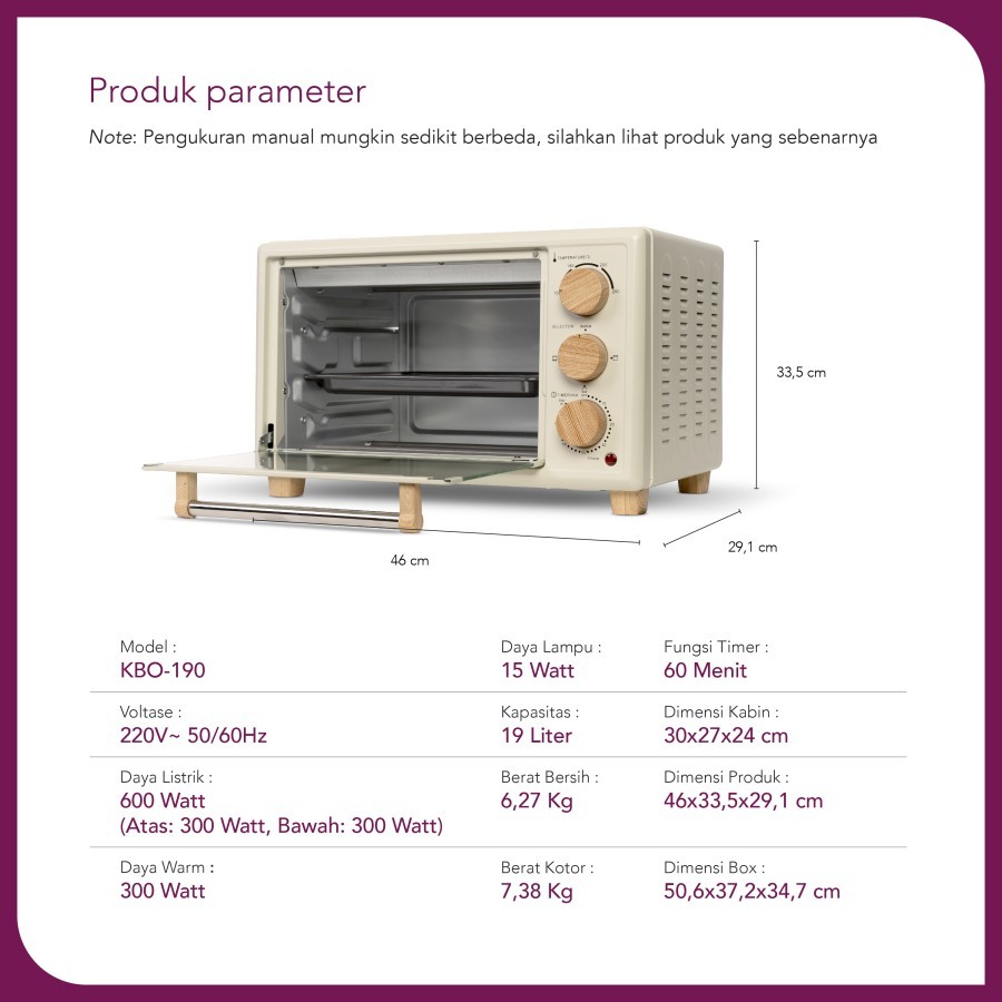 KIRIN Oven Toaster 19L Low Watt – KBO 190LW KBO190LW