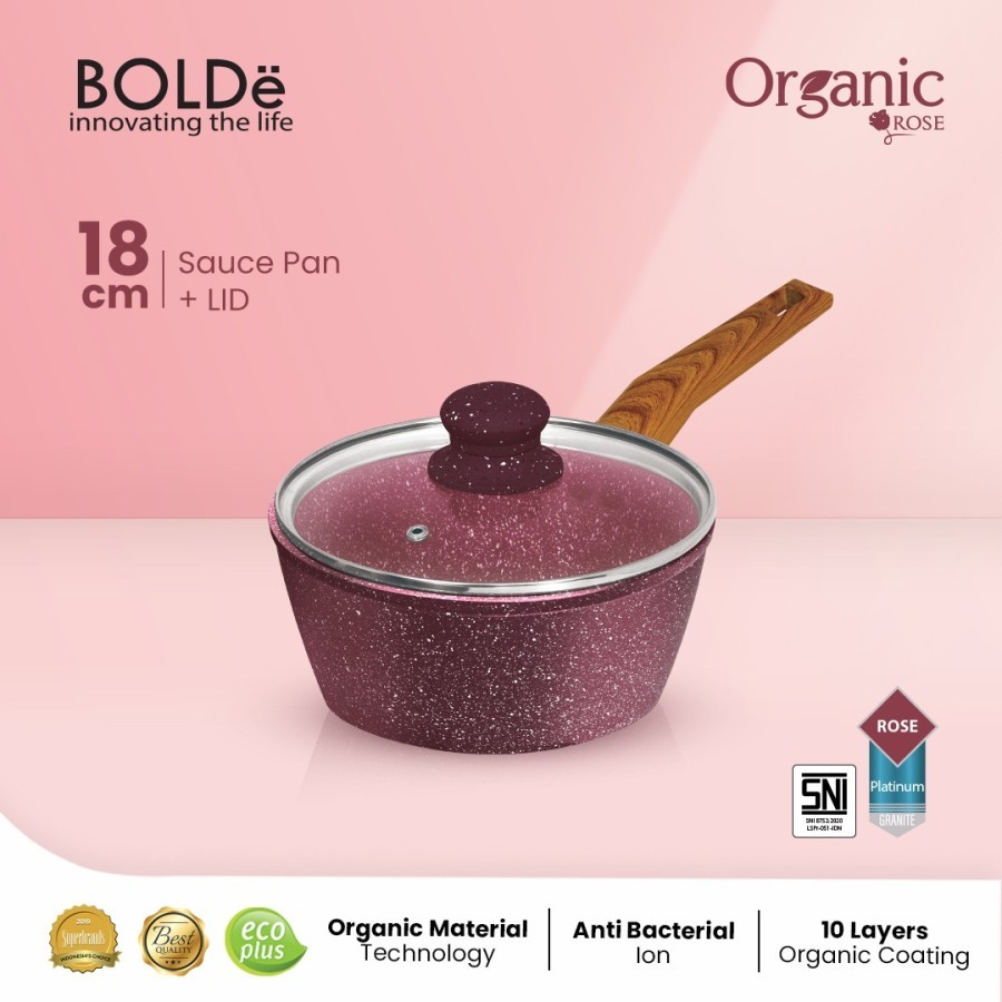 Bolde Organic Rose Sauce Pan 18cm Glass Lid