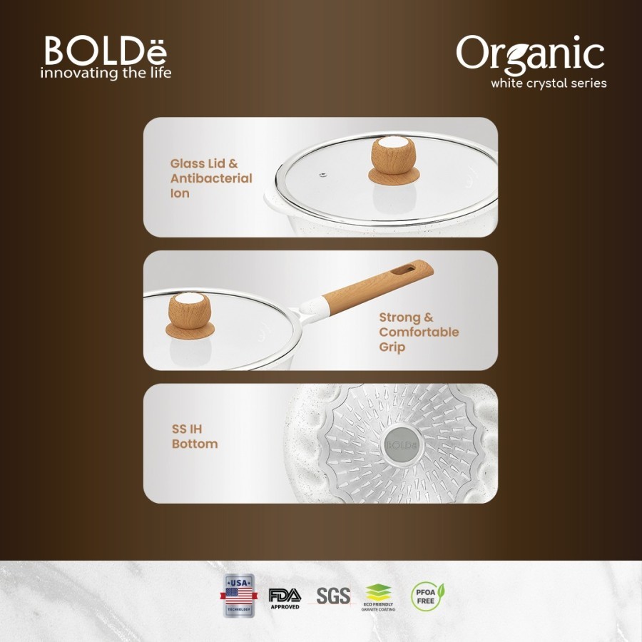 Bolde Organic White Crystal Series Stir Fry 24cm + Lid