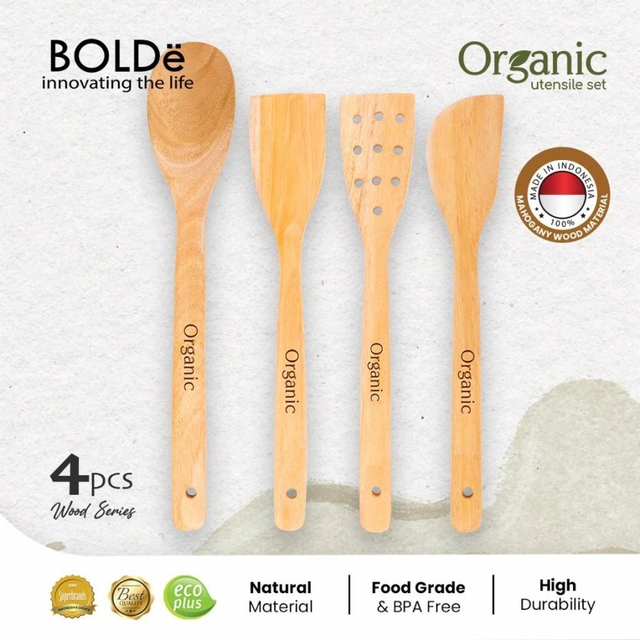 BOLDE Organic Utensil Set 4 Pcs Wood Series Spatula Centong Kayu Sutil
