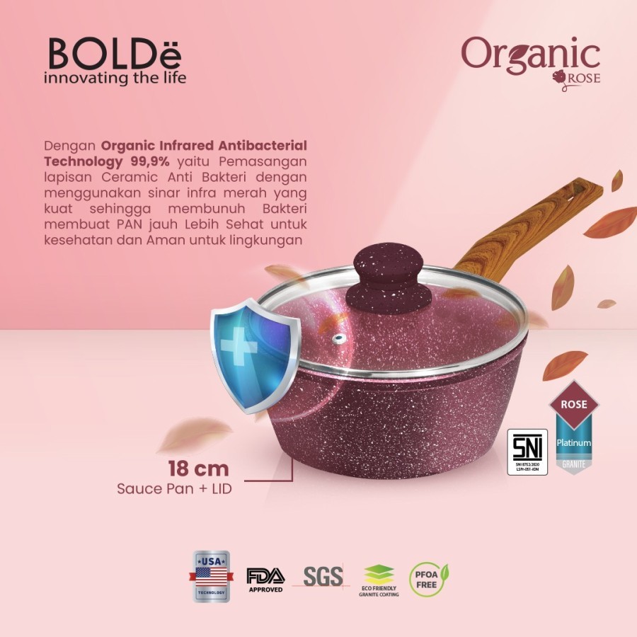 Bolde Organic Rose Sauce Pan 18cm Glass Lid