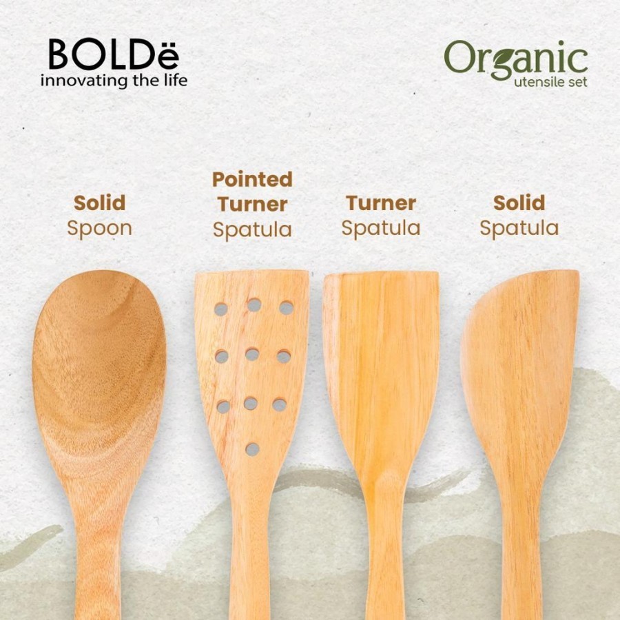 BOLDE Organic Utensil Set 4 Pcs Wood Series Spatula Centong Kayu Sutil