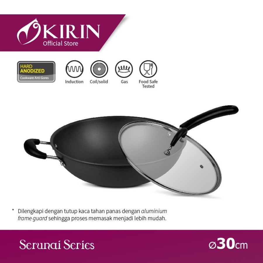 Kirin Wok Serunai 30cm Hard Anodized Long Handle Wajan