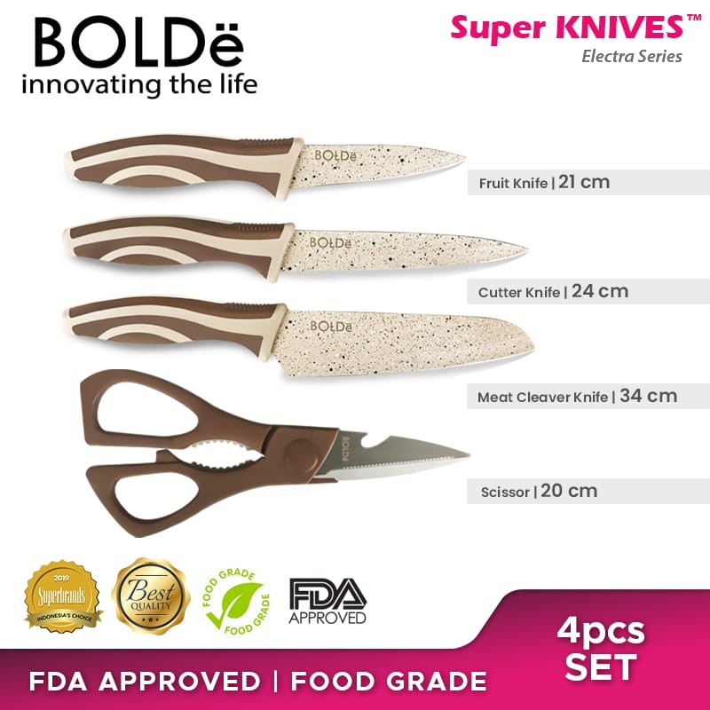 BOLDe Super Utensil Electra Series 3 pisau + 1 gunting set - Cokelat