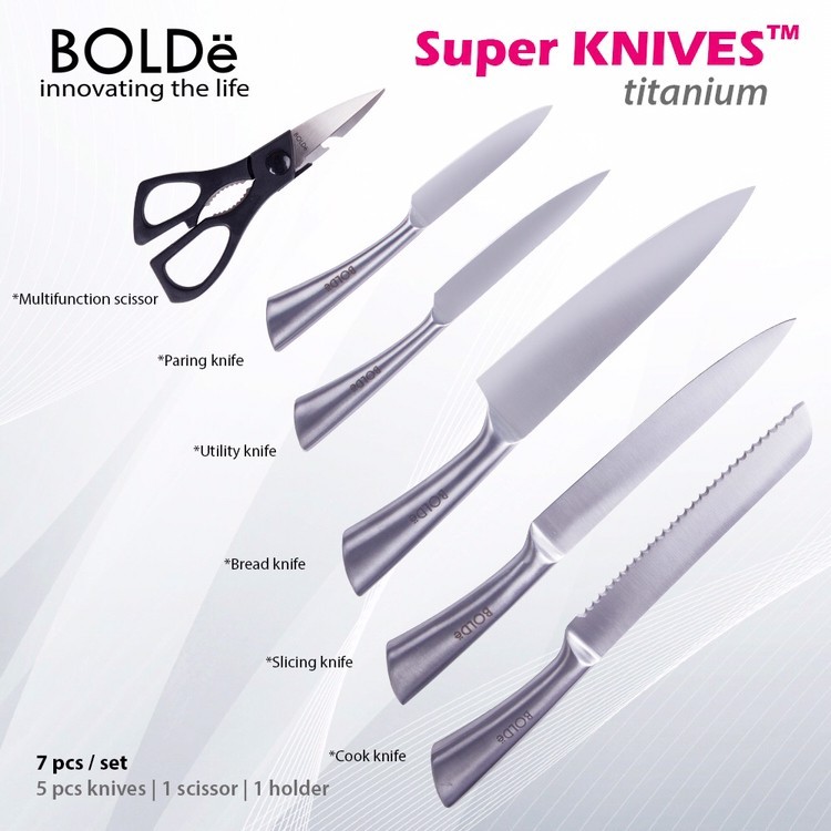 Bolde Super Knives Titanium Set 7 pcs - Set Pisau Dapur Full Stainless