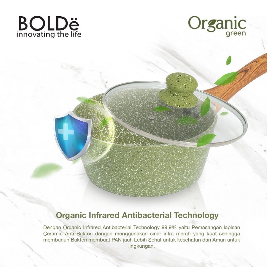 BOLDe Organic Green Sauce Pan 18cm + Lid - Panci + Tutup Kaca