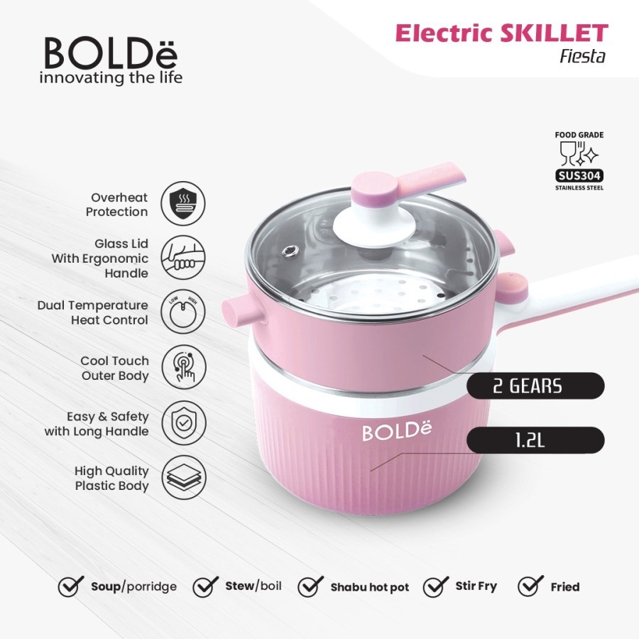 Bolde Electric Skillet Fiesta Panci Masak Steamer Serbaguna 1,2 L