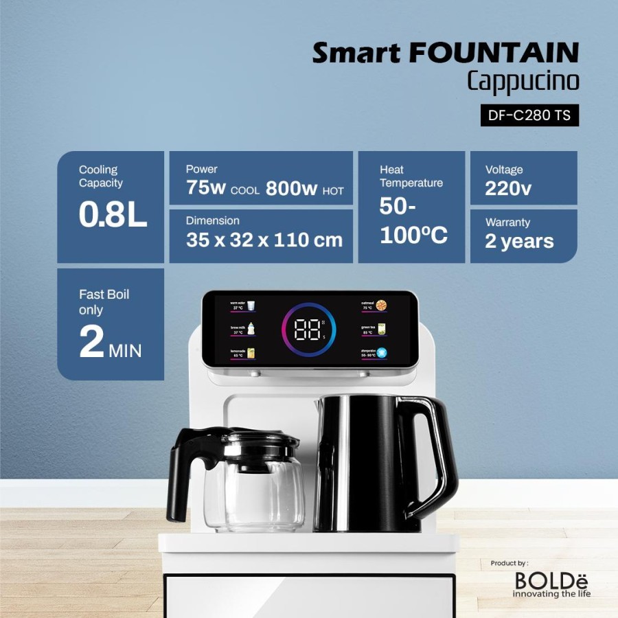 Bolde Smart Fountain Cappucino Dispenser Display Touchscreen Galon Bawah