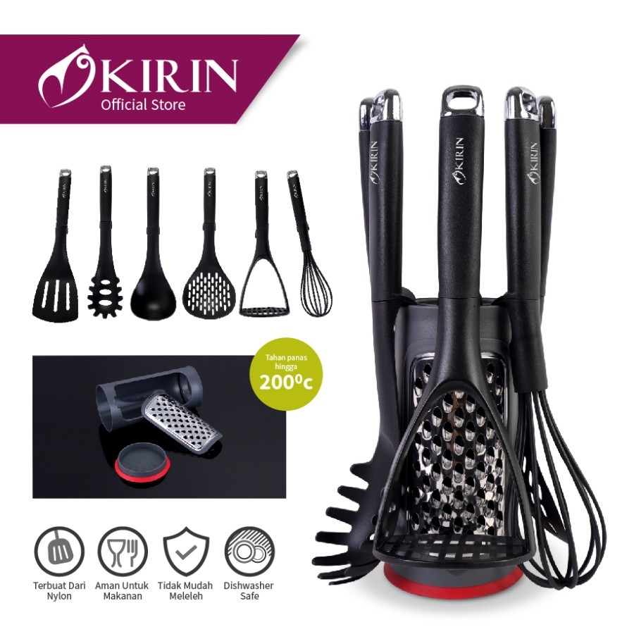 Kirin Spatula (7 pcs) + Grater Parutan / Set Sutil Nylon KUN-SS07 G BK
