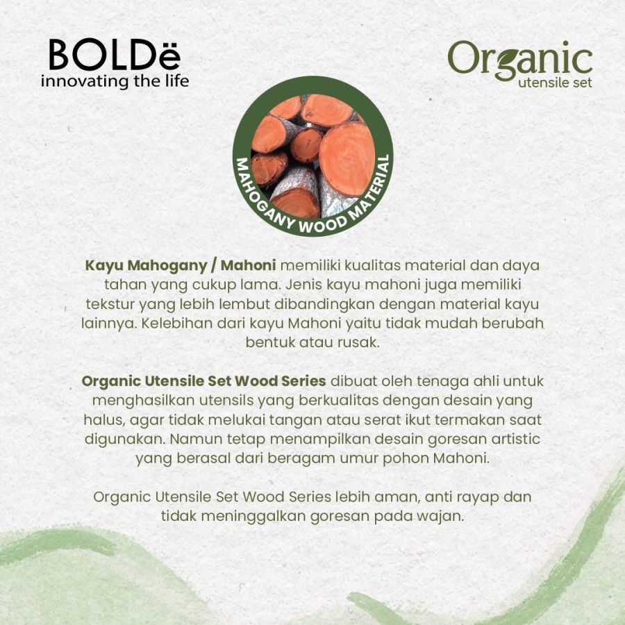 Bolde Organic Utensil Set 3 Pcs Wood Series utensil spatula bahan kayu