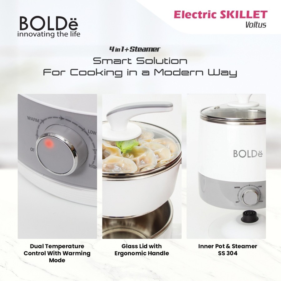 Bolde Electric Skillet Voltus Panci Masak Steamer Serbaguna 1,8 L